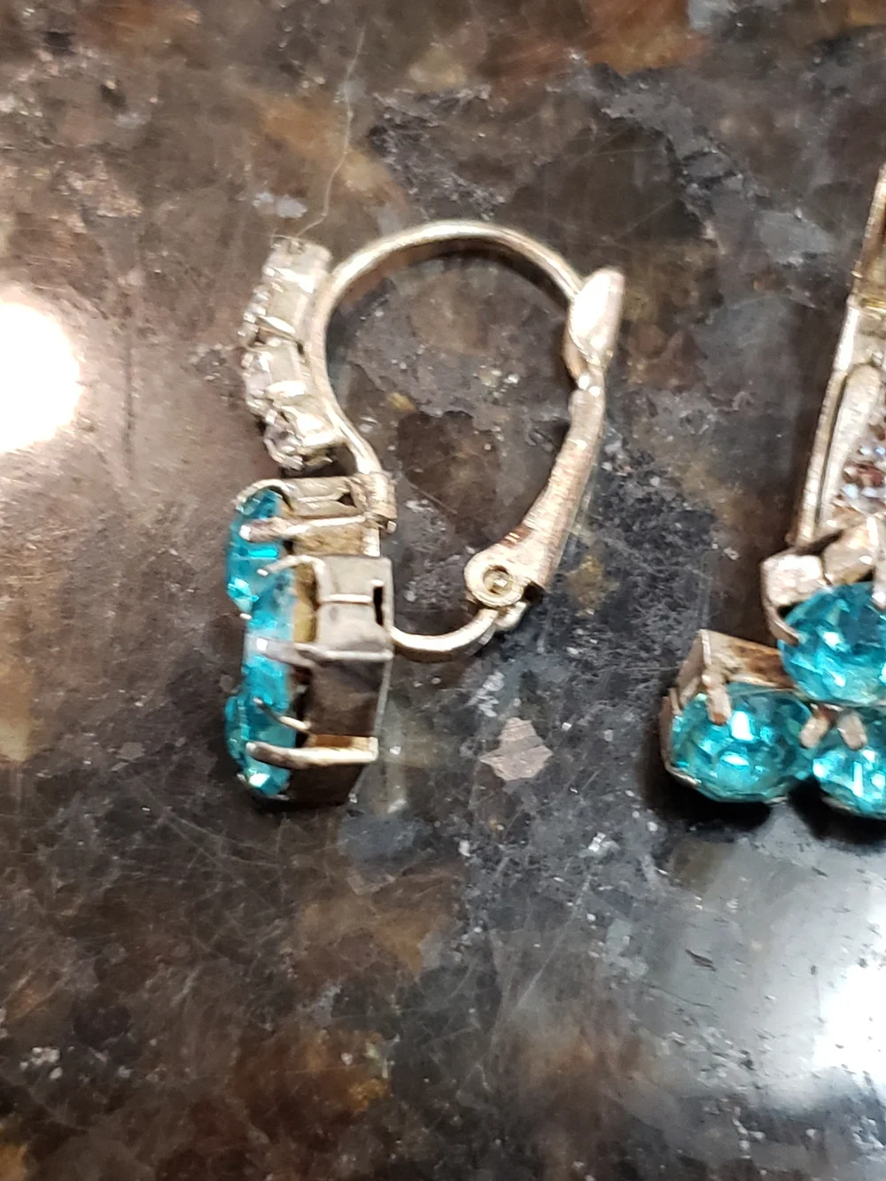Vintage Aqua-blue Glass Drop Earrings